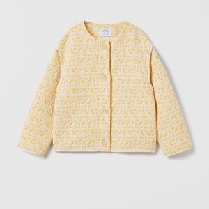 Zara Pale Yellow Quilted Geometric Button Jacket